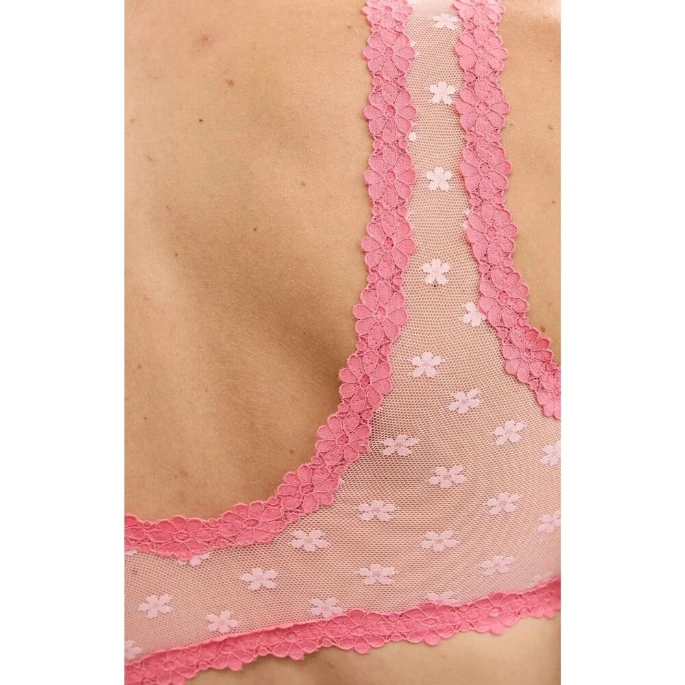 Aerie XXS Show Off Daisy Mesh Club Pink Plunge Bralette